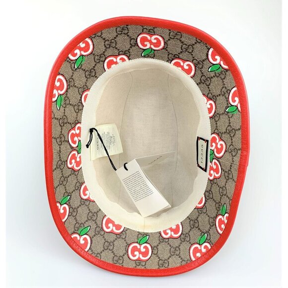 NWT Gucci GG Supreme Apple Print Bucket Hat In Red Size XL main image 12